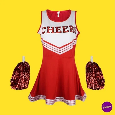 БЕЗ БРЕНДА черлидер карнавальный костюм, средней школы стиль помпоны, красный, Великобритании S - Изображение 1 из 3