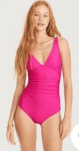 $118 Ruched plunge one-piece swimsuit SIZE 10 Barbie Pink - Picture 1 of 8