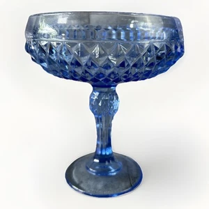 VTG Indiana Glass Tiara Blue Diamond Point Compote Candy/Nut Dish - Picture 1 of 7