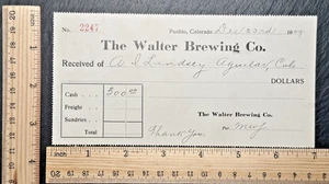 1909 WALTER BREWING CO PUEBLO COLORADO RECEIPT TO AI LINDSEY AGUILAR CO FP155 - Picture 1 of 7