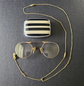 Anteojos antiguos AO Art Deco Pince Nez plegables 12K GF con cadena de collar y estuche - Imagen 1 de 24