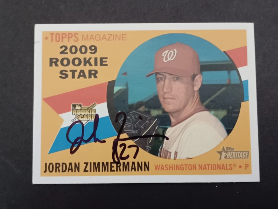 Jordan Zimmermann Firmado 2009 Topps Heritage Estrella Novato -Nacionales -Autografiado Foto 1 de 1