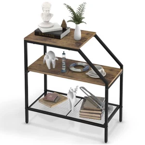 End Table 3 Tiers Shelf Rustic Brown Wood Industrial Accent Decorative Sofa S... - Picture 1 of 9
