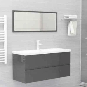 NNEVL Bathroom Furniture Set High Gloss Grey Chipboard - Picture 1 of 11