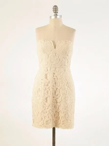 J.Crew Dress 4 Beige Lace Strapless Notched Neckline Sheath Cocktail - Picture 1 of 5