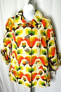 Ambition Women Size M Floral Canvas 70's Look 3/4 Sleeve Button Jacket - Picture 1 of 12
