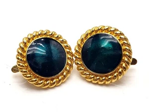 Trifari Earrings Emerald Green & Rope Gold - Clip - Picture 1 of 13