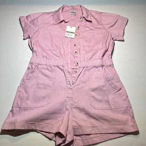 Show Me Your Mumu Cannon Romper XL Pink Denim Button Up Elastic Waist Trendy - Picture 1 of 6