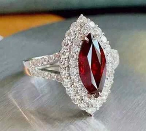 1.40Ct Marquise Simulated Red Ruby Engagement Ring 14K White Gold Plated - Picture 1 of 4