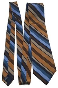 HART SCHAFFNER MARX Tie Brown Blue Black Striped Mens USA 100% SILK - Picture 1 of 12