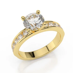 Dazzling 18K Yellow Gold Round Cut Diamond Engagement Ring 1.20 CT D/SI1 - Picture 1 of 6