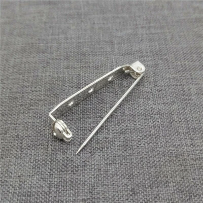 Sterling Silver Plain Brooch Pinback w/ 3 Holes Safety Pin Back Jewelry Findings - Image 1 of 4