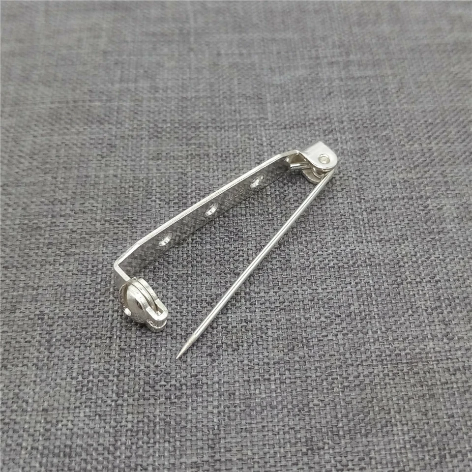 Sterling Silver Plain Brooch Pinback w/ 3 Holes Safety Pin Back Jewelry Findings - Image 1 of 4