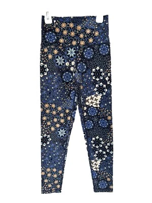 全新带标签 AERIE Chill Play Move 紧身裤 女孩 M 中号 7/8 全新 蓝色 几何图案 — 第 1/4 张图片