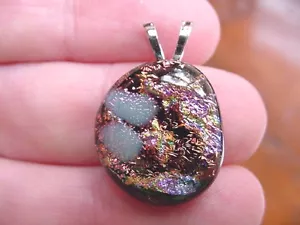 (#DL-241) Orange pink yellow white rainbow DICHROIC Fused GLASS Pendant JEWELRY - Picture 1 of 1