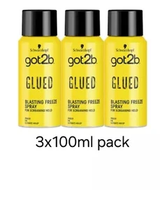 3 x Schwarzkopf Got2b Glued Blasting Freeze Spray 100ml TRAVEL Size - Picture 1 of 5