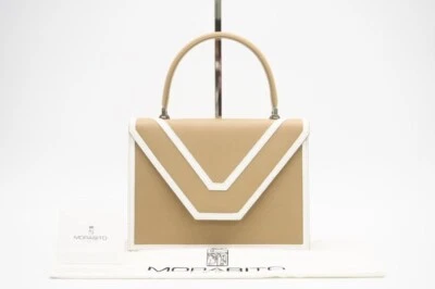 MORABITO Bolso de Mano Cuero Línea Blanca Beige 9.4*7*2.1 pulgadas Foto 1 de 4