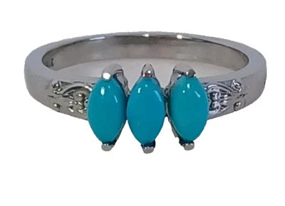 Anillo para mujer Bella Durmiente turquesa anillo de 3 piedras en acero inoxidable 0,85 Ctw Foto 1 de 4