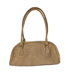 Sac à main vintage Tanner Italie cuir beige croc gaufré classique - Photo 1/12