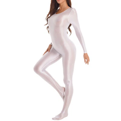 Macacão feminino semi-transparente óleo brilhante brilhante bodystocking bodysuit macacão - Imagem 1 de 4