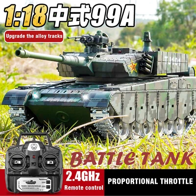 1/18 Alloy Rtr RC Tank Model 2.4ghz Remote Control Tank Metal Tracks Wheel Smo8n - Image 1 of 4