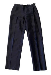 Max Mara Pure Raw Silk Navy Blue Straigh Leg Pants High Waisted Size 36/6 Dressy - Picture 1 of 14