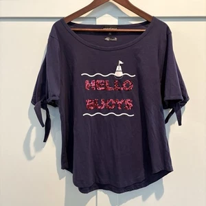 Nautical Lighthouse Top XL Navy Sequins Hello Buoys Sailor Boating Beach Resort - Picture 1 of 12