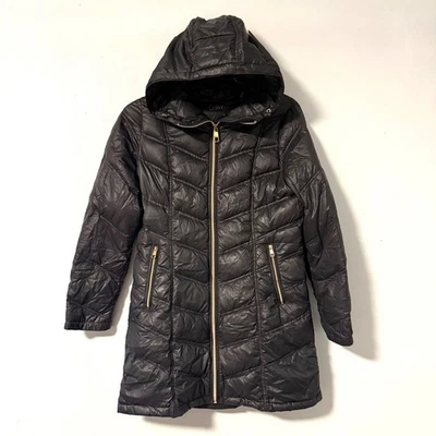Casaco acolchoado feminino Calvin Klein preto com zíper completo com capuz leve embalável M para baixo - Imagem 1 de 4