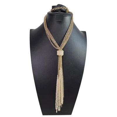 Collar Chico's Tono Dorado Multi Hilo Lariat con Acento de Borla de Perla 22"+7" Foto 1 de 4