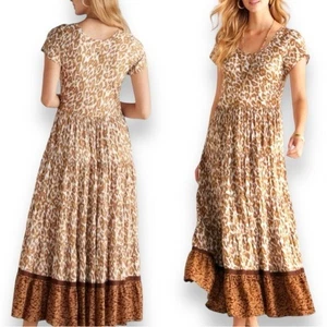 Neu mit Etikett Maxikleid weiche Umrandung Kara Stufen Animalprint Größe M Boho Bauer - Bild 1 von 10