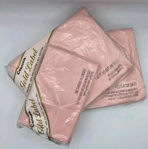 3 lot NEW SEALED - Vtg Cannon Gold Label - Flat Pink - Full Bedsheet Set - Retro - Picture 1 of 10