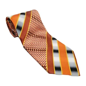Corbata jacquard de seda de diseñador a rayas naranjas y plateadas Bruno Conte para hombre - Imagen 1 de 5