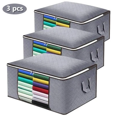 3 X 84L Large Storage Bags Duvet Quilt Bedding Storage Bag King Size Grey UK - Image 1 of 4
