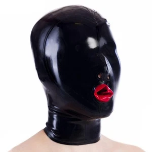 Eyes Closed Latex Hood with Mouth Condom Rubber Mask Back zip Fetish BDSM 0.4mm - Foto 1 di 3