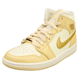 Nike Air Jordan 1 Mid Se Womens Fashion Trainers in Vanilla Gold - Picture 1 of 8