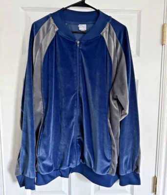 Haband Track Jacket Men's XL Blue Velvet Velour Full Zip Disco Lounge - Image 1 of 4