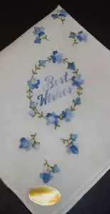 Vintage Embroidered BEST WISHES &Flowers Ladies Handkerchief SWITZERLAND RN57587 - Picture 1 of 7