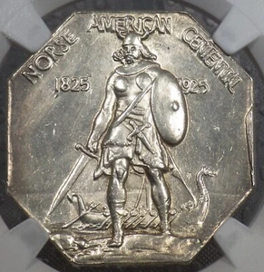 1925 Norse Americana Medal, Thick Silver NGC graded UNC Details cleaned - Picture 1 of 4