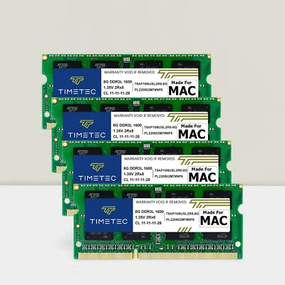 32GB KIT(4x8GB) Compatible for Apple DDR3L 1600MHz PC3L-12800 CL11 SODIMM RAM - Image 1 of 4
