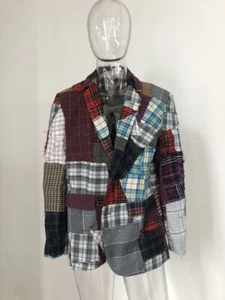 Colorful Tattered Plaid Striped Patchwork Single Breasted Blazer Suit Jacket - Picture 1 of 12