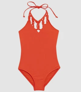 $147 Hobie Swimwear Girl's Kids Orange Macrame Tie One-Piece Swimsuit Size 8 - Picture 1 of 2