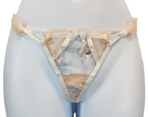 For Love & Lemons Women`s Ivory Thong Panty Size XXS NWT Floral Sexy Mesh Ruffle - Picture 1 of 6
