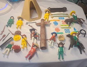 Geobra Vintage Playmobil 1974 figures Cowboys Indians Western horses Toys - Picture 1 of 12