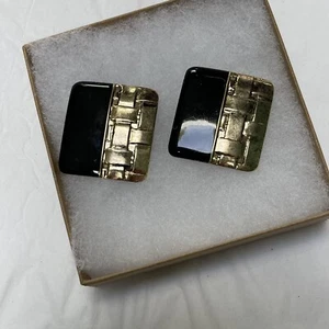 Earrings, Black And Gold-Tone, Vintage 80s/90s, Post Earrings - Picture 1 of 8