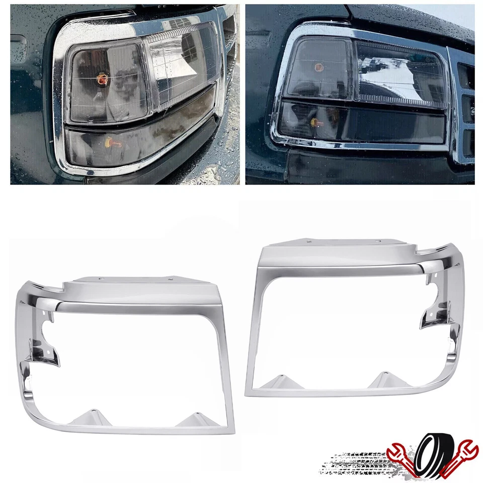 Juego de bisel de borde de faros cromados para camioneta Ford Bronco F-150 1992-1996 Foto 1 de 4