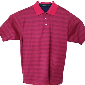 Bobby Jones Golf Shirt Mens Large Red Striped Short Sleeve Polo 100% Cotton - Picture 1 of 14
