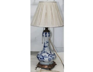 Meissen Porzellan große Lampe mit Zugkette um 1860-1924 in Zwiebelmuster - Bild 1 von 11