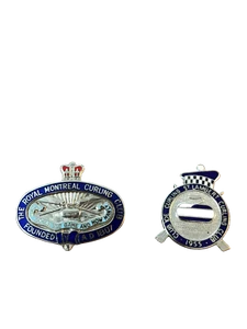 Vtg Two Royal Montreal & St Lambert QC Curling Enamel Brooches Pins - Picture 1 of 1
