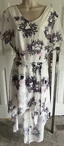 Nextmia Plus Size 18 silky dress high/low White Lavender floral tie belt v neck - Picture 1 of 11