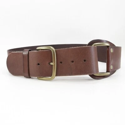 Linea Pelle Double Brass Buckle Hip Belt Women M Brown Leather Adjustable Wide - Image 1 of 4
